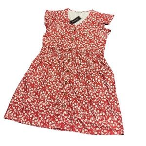 Fantaslook NWOT Women's XL Spring Flowers Rose Red Burgundy Dress Easter Buttons